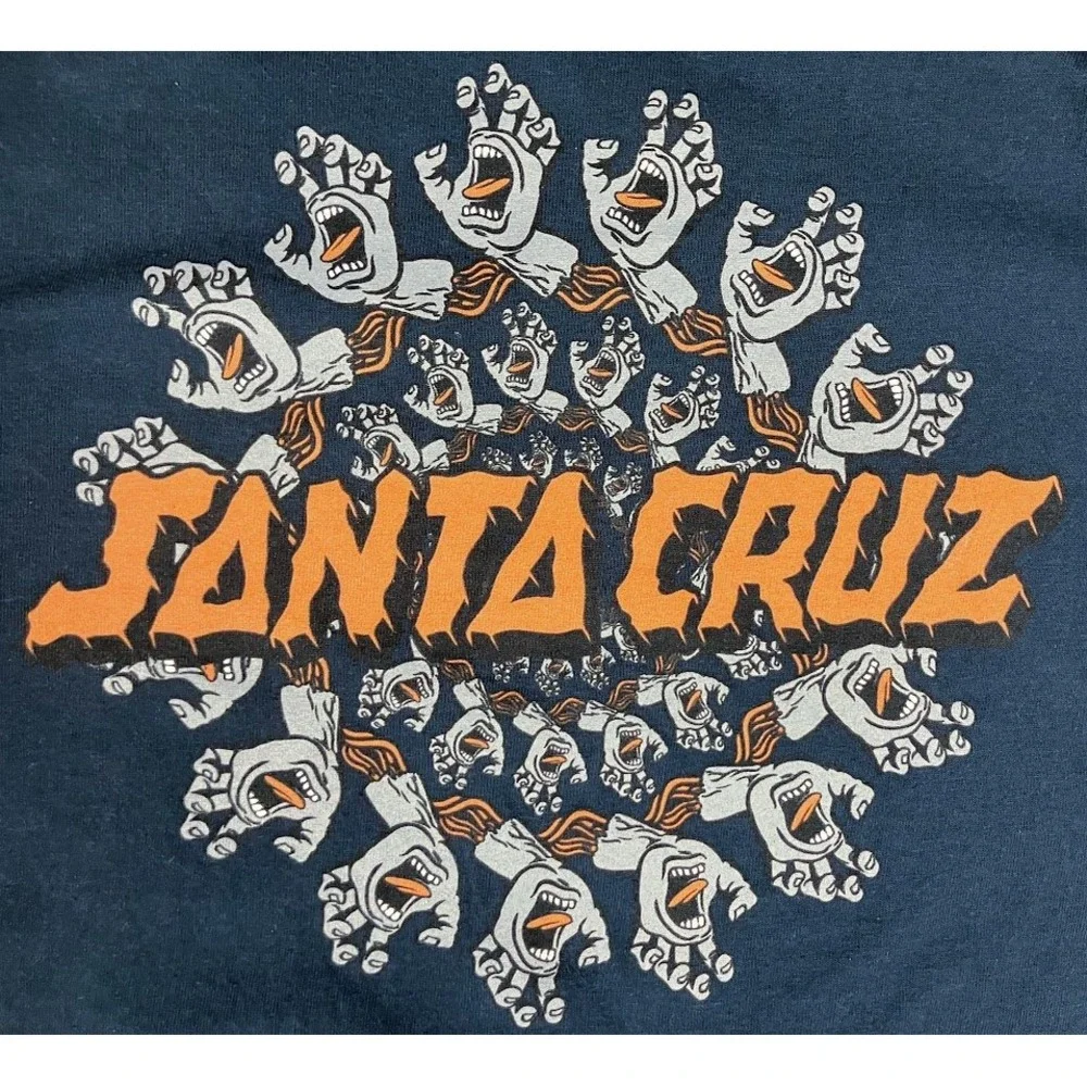 Santa Cruz Screaming Hand Long Sleeve Graphic T-Shirt Navy Blue Orange Mens M